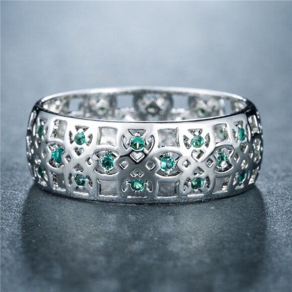 ✨ Colorful Gems Eternity Zircon Silver Vintage Ring for Women, EVGG1604 - Picture 1 of 3